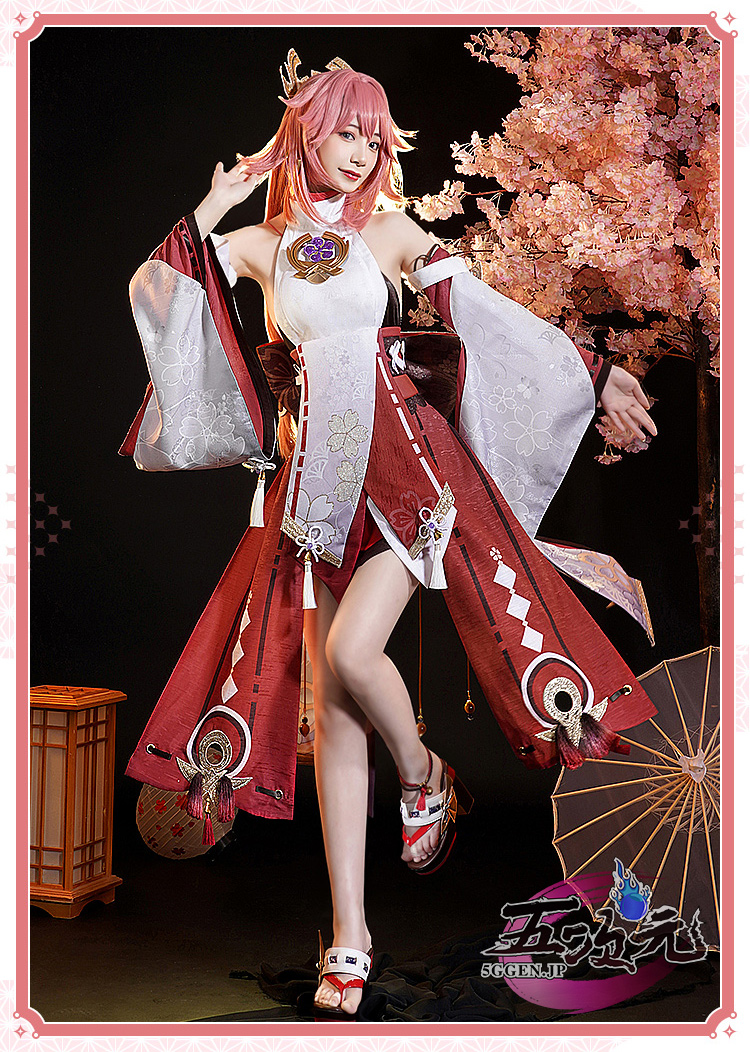 いち様】三分妄想 原神 八重神子 コスプレ衣装 靴 武器 セット - コスプレ